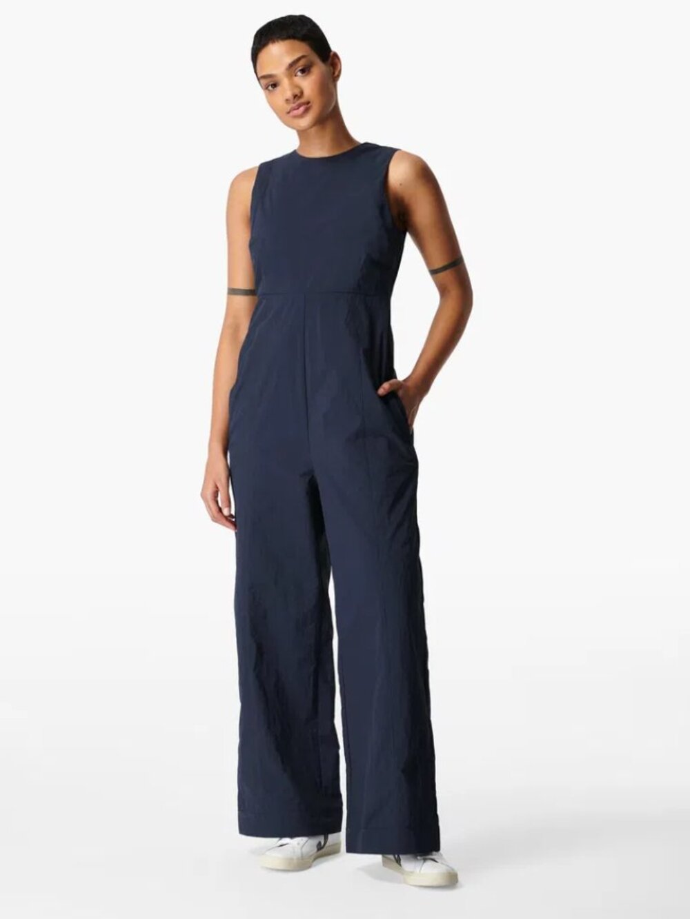 SWEATY BETTY Air Flow Navy Blue Lightweight Woven Wide Leg Jumpsuit, Size L